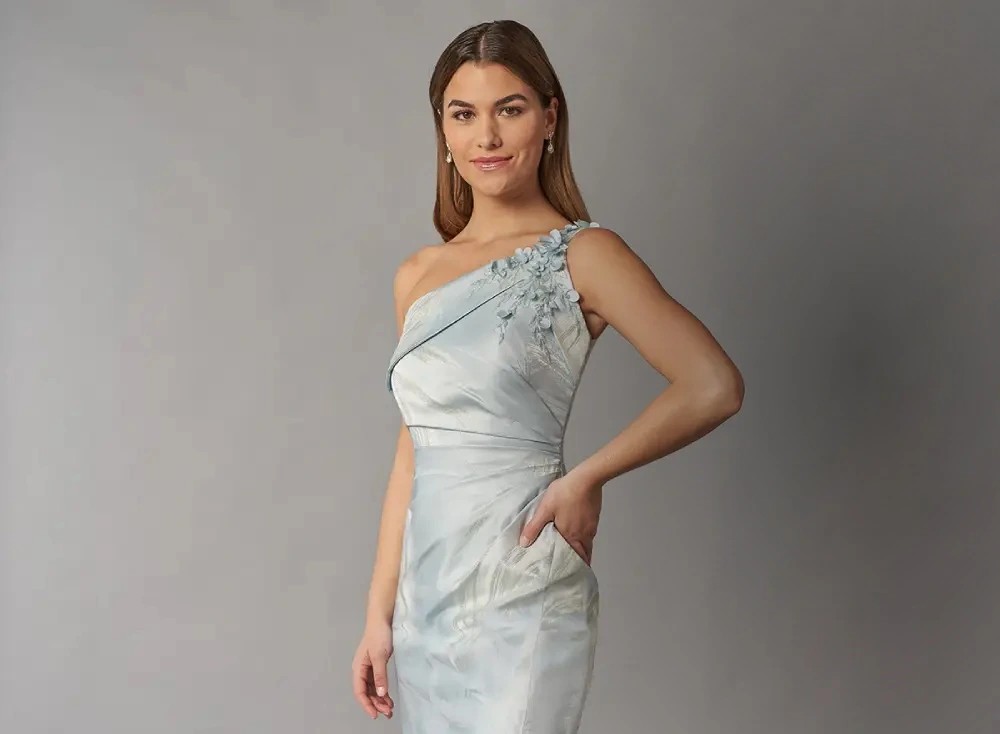 Model wearing a Downtown Gowns mothers Collection Gown